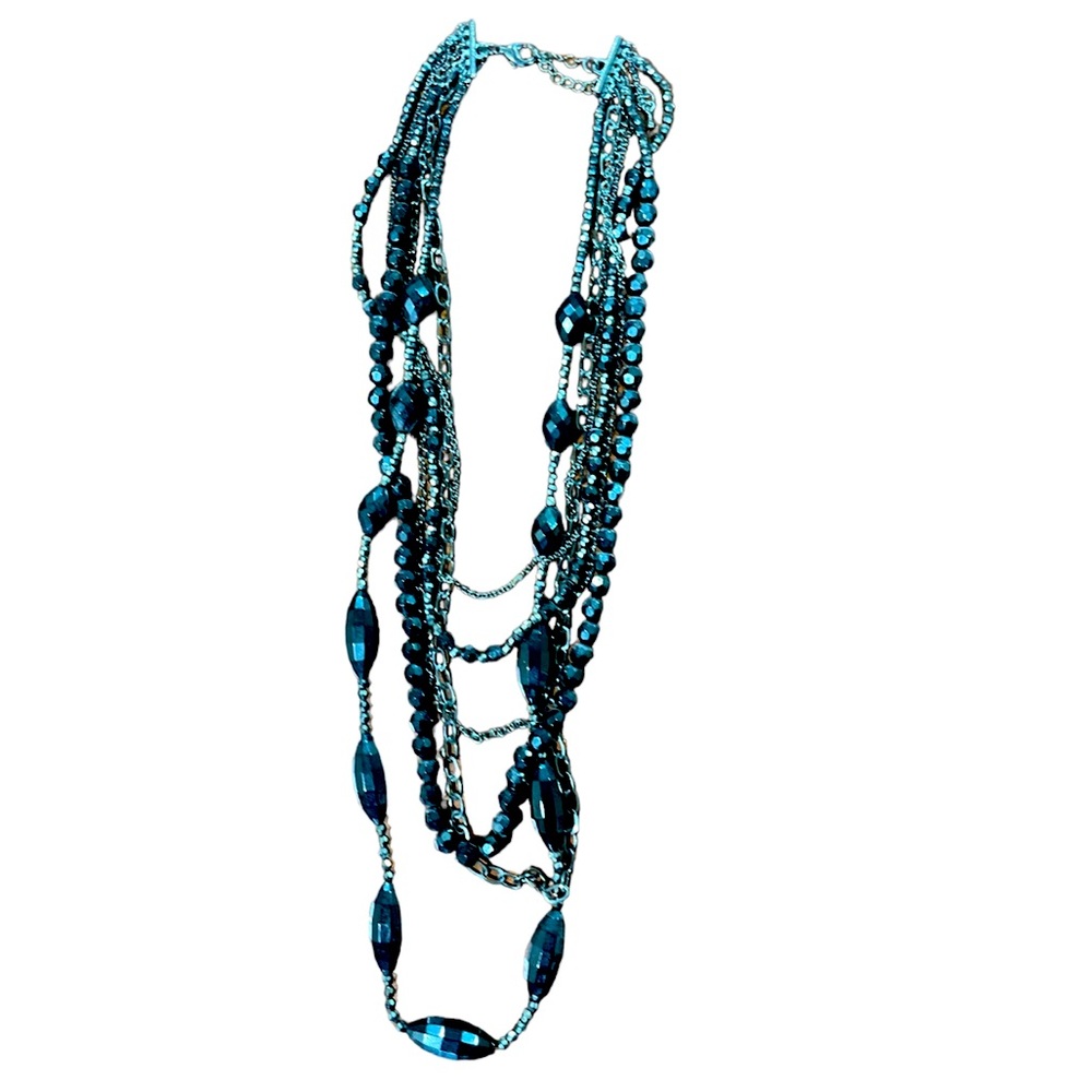 Black Beaded Layered Statement Accent Necklace - image 1